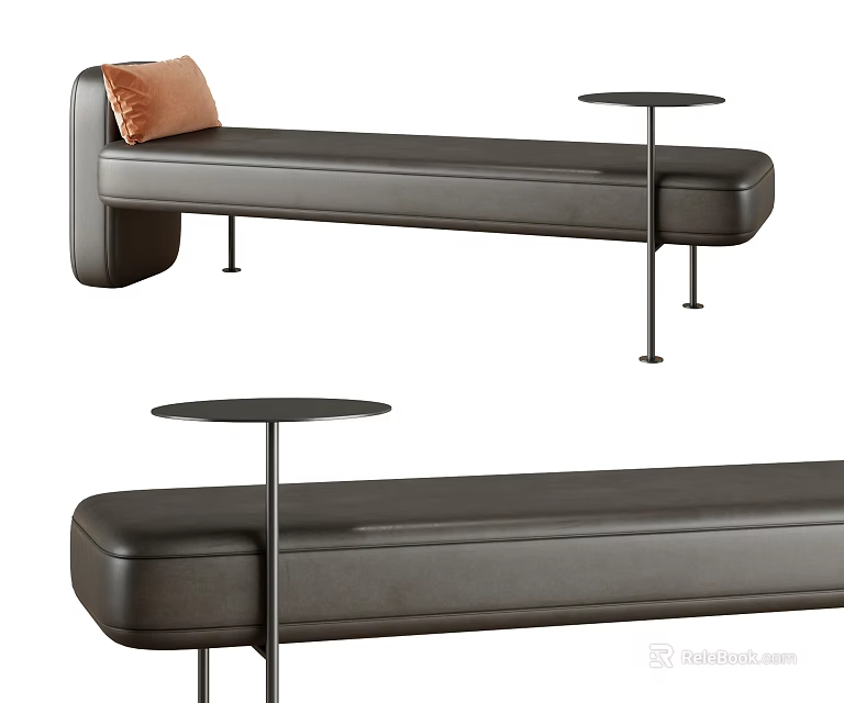 Modern Leather Ottoman Bench With Side Table And Cushioned Minimalist Design 3d model
