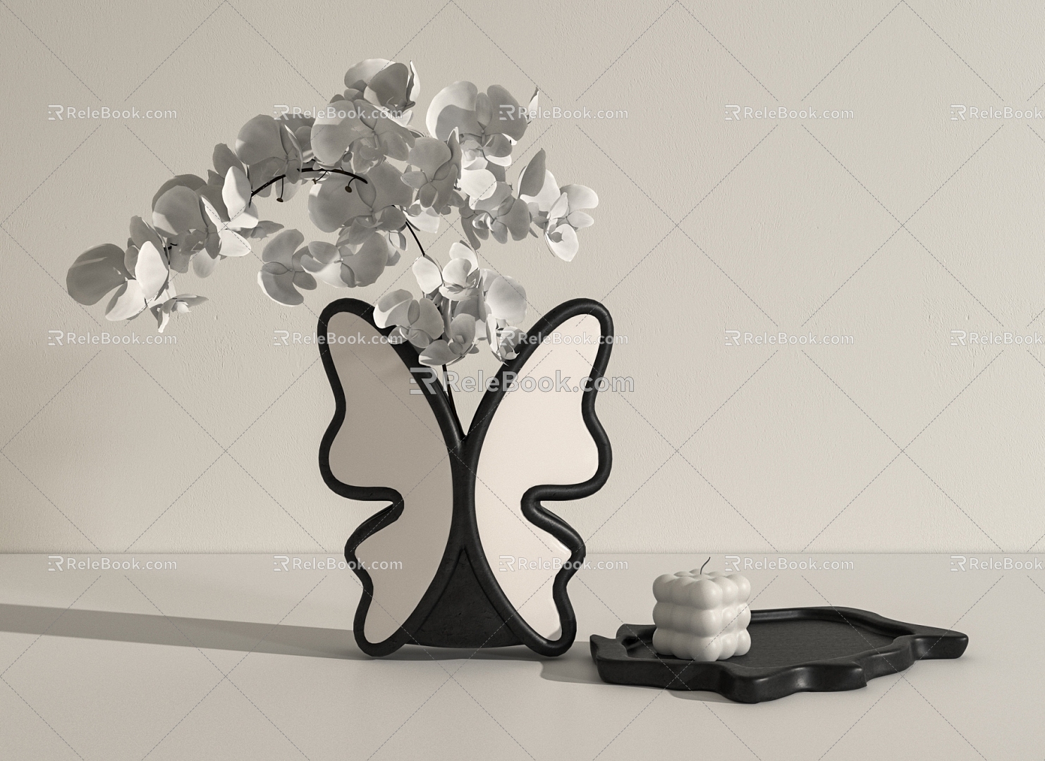 Quiet Butterfly Vase Flowers 3d model