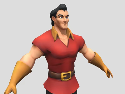 Muscular Animated Game Movie Character In Red Shirt With Yellow Collar And Gloves 3d model