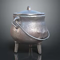 Traditional Metal Household Cooking Pot With Lid Handle And Three Legs