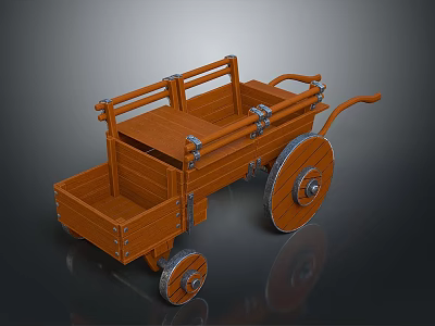 Vintage Wooden Cart Design With Wooden Frame Metal Fittings And Large Wheels 3d model