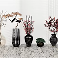 Various Decorative Vases With Colorful Flowers For Interior Tabletop Decor 3d model