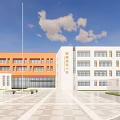 Modern School Building Exterior With Multiple Floors Large Windows Colorful Accents And Staircase Design
