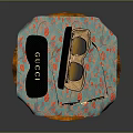 Gucci Sunglasses In Case On Floral Cloth And Wooden Base For Daily Use