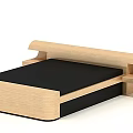 Modern Wooden Double Bed With Black Mattress Minimalist Headboard And Side Shelves