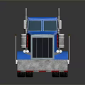 Blue Truck Cab 3D Model With Trailer Frame Multi Wheel And Metal Texture