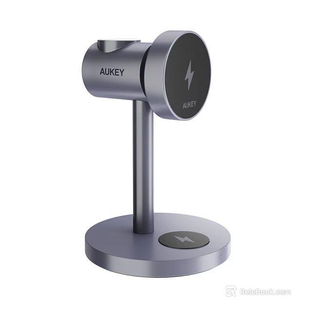 Smart Machine AUKEY Wireless Charging Device With Round Design Metal Base And Lightning Symbol 3d model 