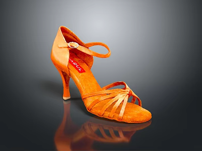 Orange Suede Dance High Heels With Crisscross Straps And Stiletto Heel 3d model