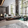 Elegant Modern Duplex Living Room Interior With High Ceiling Sofa And Large Windows 3d model