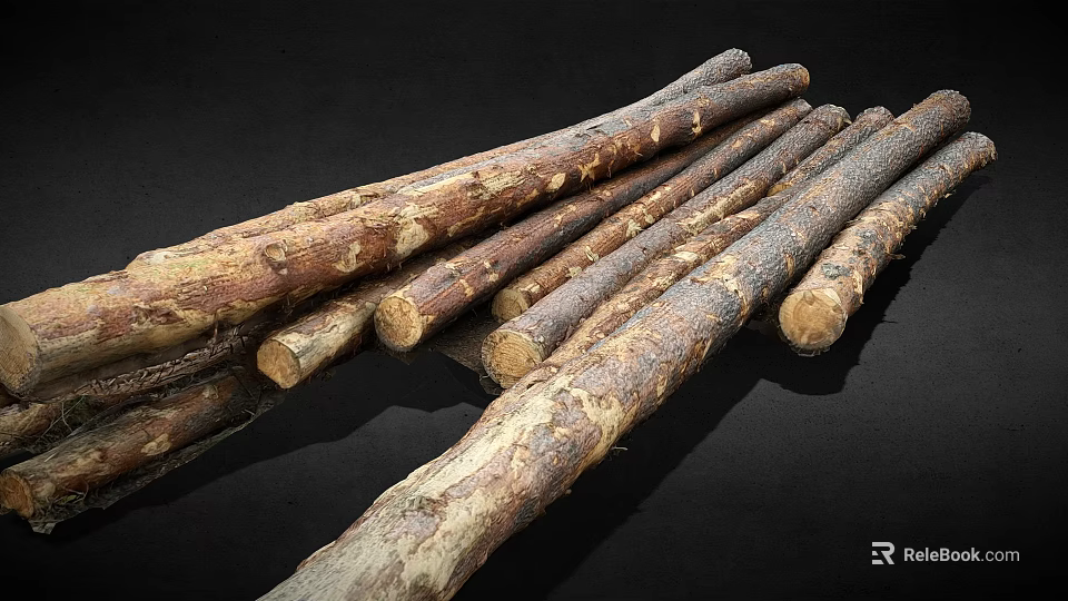 Arbor Tree Trunks Stacked Naturally with Raw Bark on Dark Background 3d model 