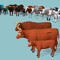 Low Poly Style Cows In Group With Adult And Calf In Brown White Colors
