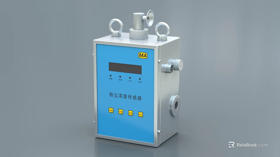 Industrial Dust Concentration Sensor With Blue Panel Digital Display And Silver Casing 3d model