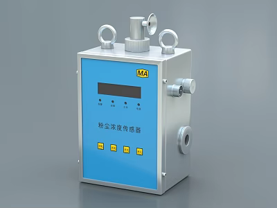 Industrial Dust Concentration Sensor With Blue Panel Digital Display And Silver Casing 3d model