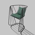 Modern Leisure Chair With Curved Metal Frame Green Fabric Seat And Cushion