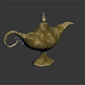 Ornate Golden Aladdin Lamp With Intricate Carved Patterns And Sturdy Base