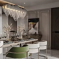 Modern Living and Dining Room Interior Design With Marble Island Glass Wine Cabinet Bar Stools