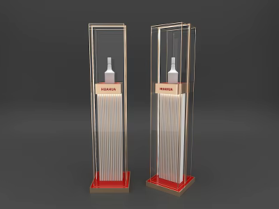 Transparent Vertical Display Cases With Shiraz Bottle Gold Frame And Red Base 3d model