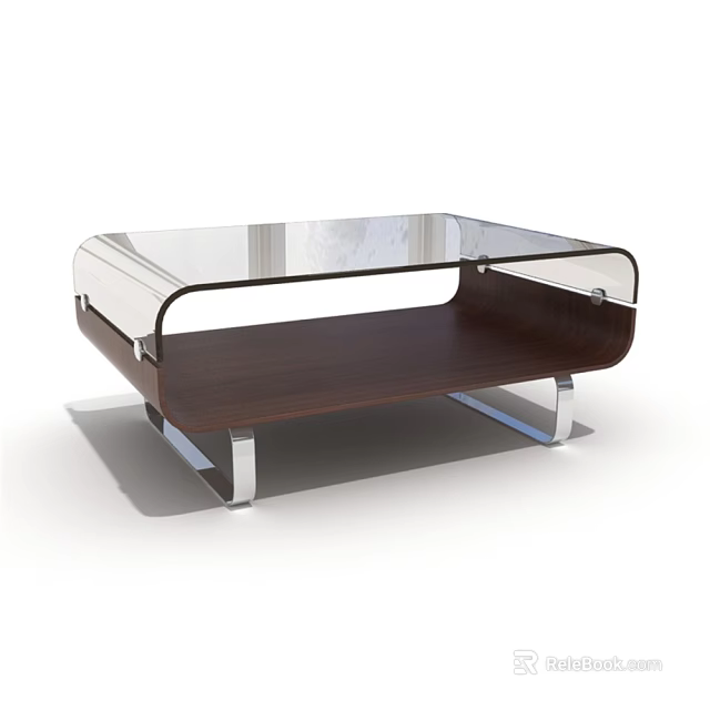 Modern Sofa and Coffee Table Set With Transparent Glass Top Wooden Base and Metal Legs 3d model 