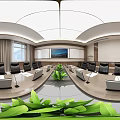 Modern Conference Room Interior With Long Table Black Leather Chairs Large Screen Green Plant Windows