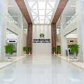 Spacious Modern Service Hall Interior With Bright Skylight Marble Floor And Green Plants