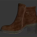 Brown Leather Ankle Boots With Side Zipper Block Heel And Distressed Sole 3d model