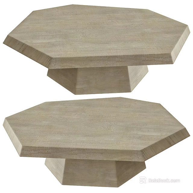 Two Hexagonal Wooden Coffee Tables With Light Wood Tone And Modern Design 3d model 