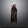 Red Masked Warrior Character Standing With Mythical Creature Beast In Dark Background