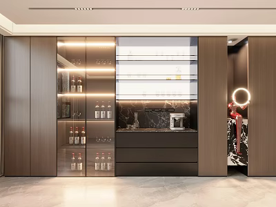 Elegant Modern Wine Cabinet With Glass Doors Built-in Lighting And Wine Bottles 3d model