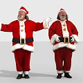 Two Santa Claus Figures Standing With Arms Outstretched In Red Costumes