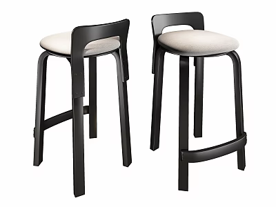 Modern Black Frame Bar Stools With Light Padded Seats And Backrests 3d model
