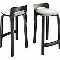 Modern Black Frame Bar Stools With Light Padded Seats And Backrests 3d model