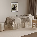 Serene Massage Room With Beige Bedspread Stool Side Table Candles And Wall Artwork 3d model