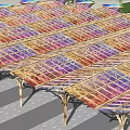 Wooden Arched Sunshade Canopy With Transparent Roof And Supporting Columns