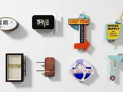 Assorted Decorative Ornament Set With Various Design Elements Like Signs Badges And Home Decor Pieces 3d model