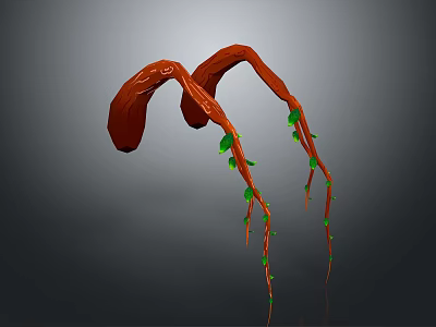 Curved Red Wood Decorative Art With Green Vines And Stone Accents 3d model