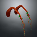 Curved Red Wood Decorative Art With Green Vines And Stone Accents
