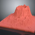 Detailed Red Volcanic Terrain 3D Model With Textured Surface And Square Base 3d model