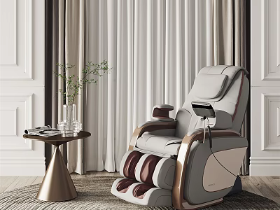 Comfortable Gray Brown Massage Chair in Elegant Living Room With Side Table and Plant 3d model