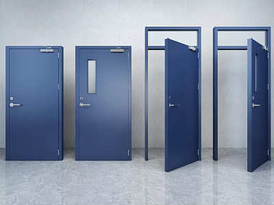 Blue Doors in Modern Interior with Closed and Open Positions 3d model