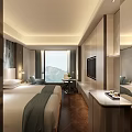 Hotel Room Interior With Comfortable Bed Sofa Desk And Modern Decor