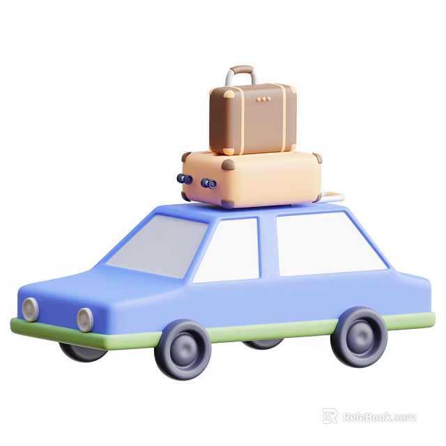 Blue Car With Luggage On Roof For Travel And Road Trip Adventures 3d model 
