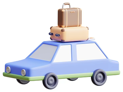 Blue Car With Luggage On Roof For Travel And Road Trip Adventures 3d model