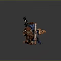 Three Colorful Robot Characters Featuring Mechanical Weapons And Animal Inspired Features In Red Blue Brown