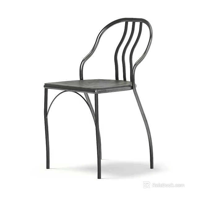 Modern Single Chair With Curved Black Metal Frame And Wooden Seat Design 3d model 