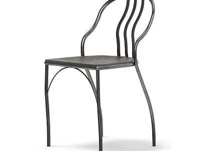 Modern Single Chair With Curved Black Metal Frame And Wooden Seat Design 3d model