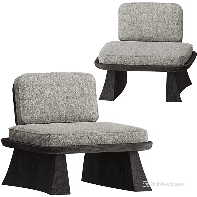 Modern Gray Upholstered Lounge Chair With Linen Fabric Backrest And Wooden Frame 3d model 