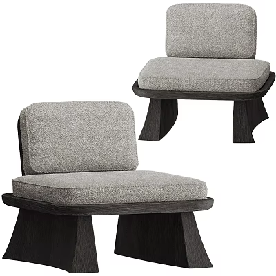 Modern Gray Upholstered Lounge Chair With Linen Fabric Backrest And Wooden Frame 3d model