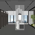 Modern Public Restroom Interior Design With Stalls Sink Area And Green Plants