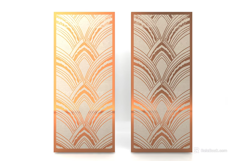 Decorative Room Divider With Fan Pattern Copper Frame And Gradient Colors 3d model