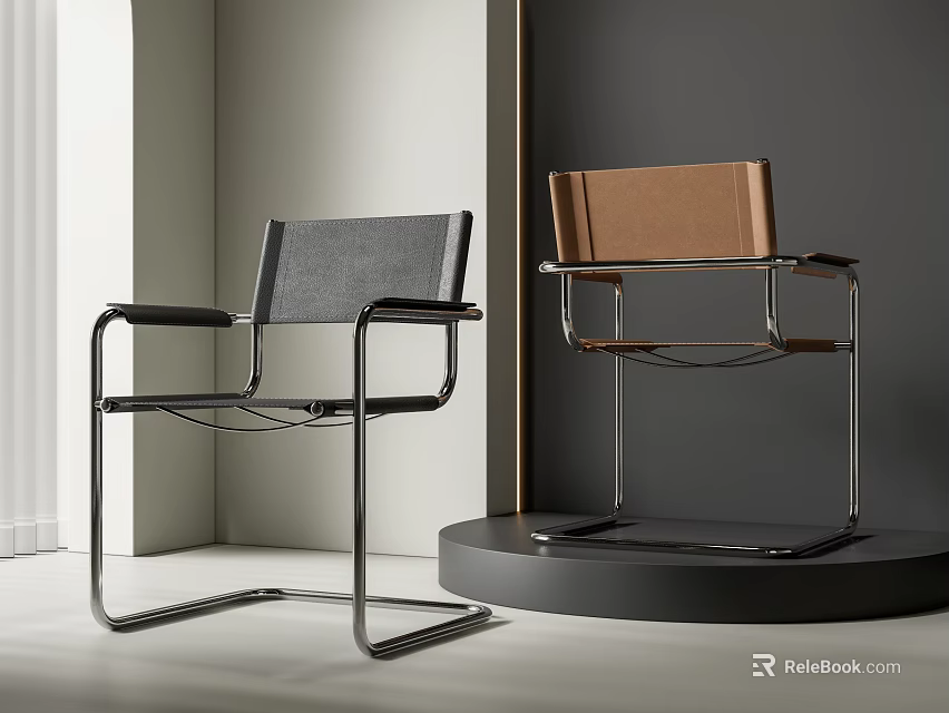 Minimalist Modern Dining Chairs With Black And Brown Seats And Chrome Frames 3d model 